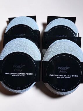 Equate Beauty Exfoliating Bath Sponge - 4 pieces - White, NEW